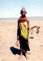 El Molo girl selling $100 dollar trinkets, Lake Turkana, Kenya, Africa