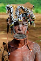 Mursi woman with lip disc, Omo valley, Ethiopia, Africa