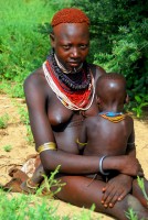 Karo woman and child, Korcho village, Lower Omo Valley, Ethiopia, Africa